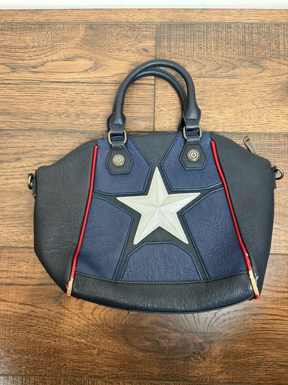 Loungefly Marvel Captain America Cosplay Crossbody Bag Silver Star Faux Leather